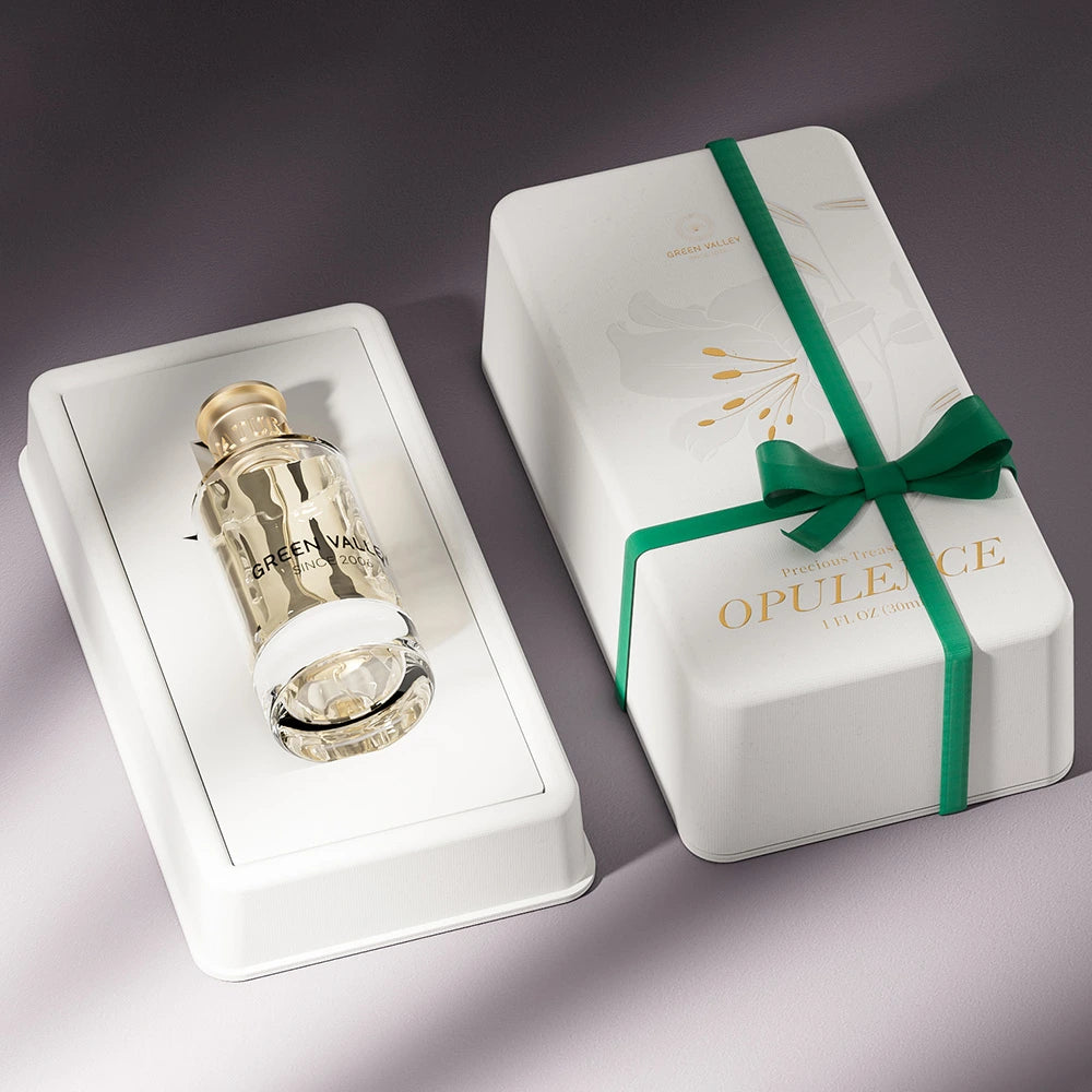 Gold Foil Lily Emerald Ribbon Molded Pulp Perfume Box - Otarapack