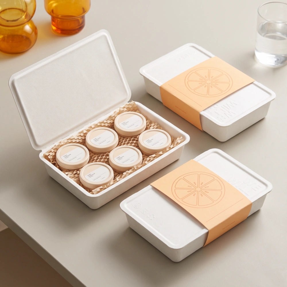 Orange Pattern Six Jar Molded Pulp Supplement Box