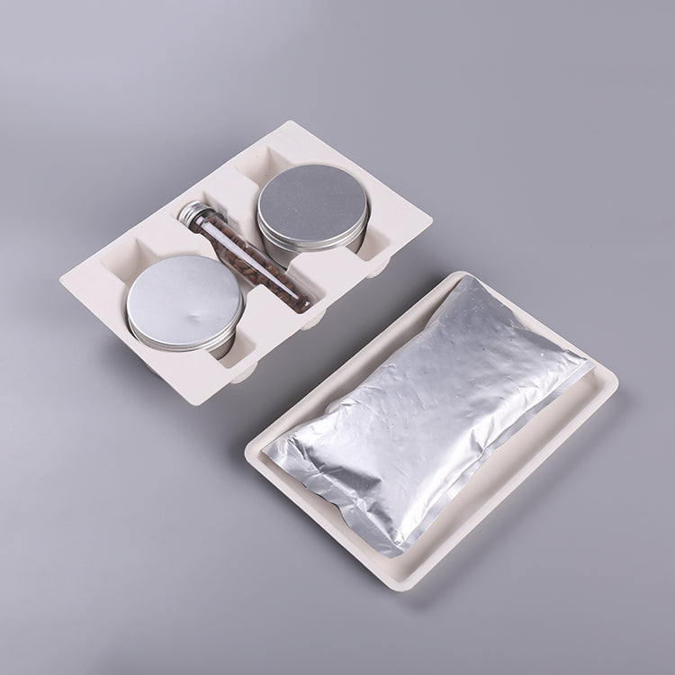 Maleta de pulpa moldeada, caja de embalaje para cosméticos y cuidado de la piel con asa de papel