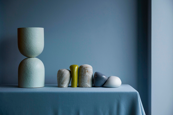 Multiple Sculptural Lamp Designs by Stacking Pulp Modules