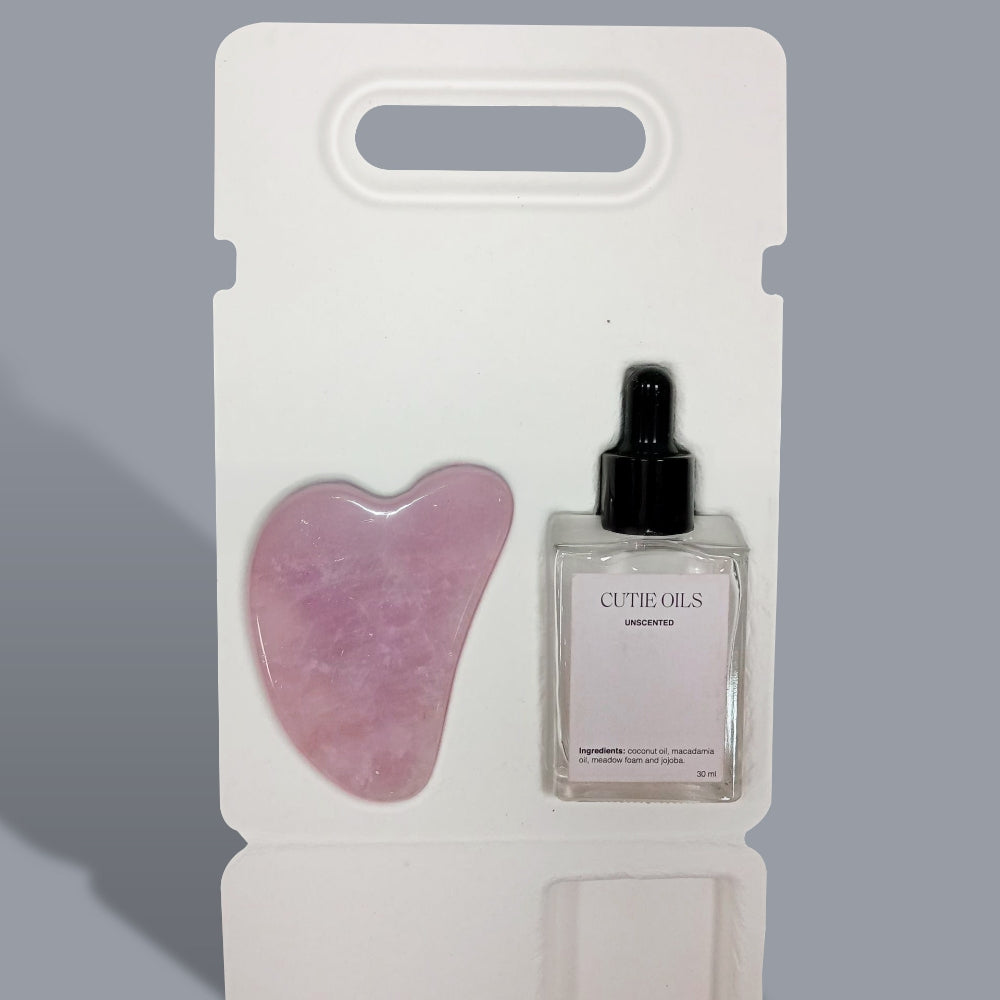 Aceite de masaje facial Gua Sha, cuidado de la piel, embalaje sostenible con asa