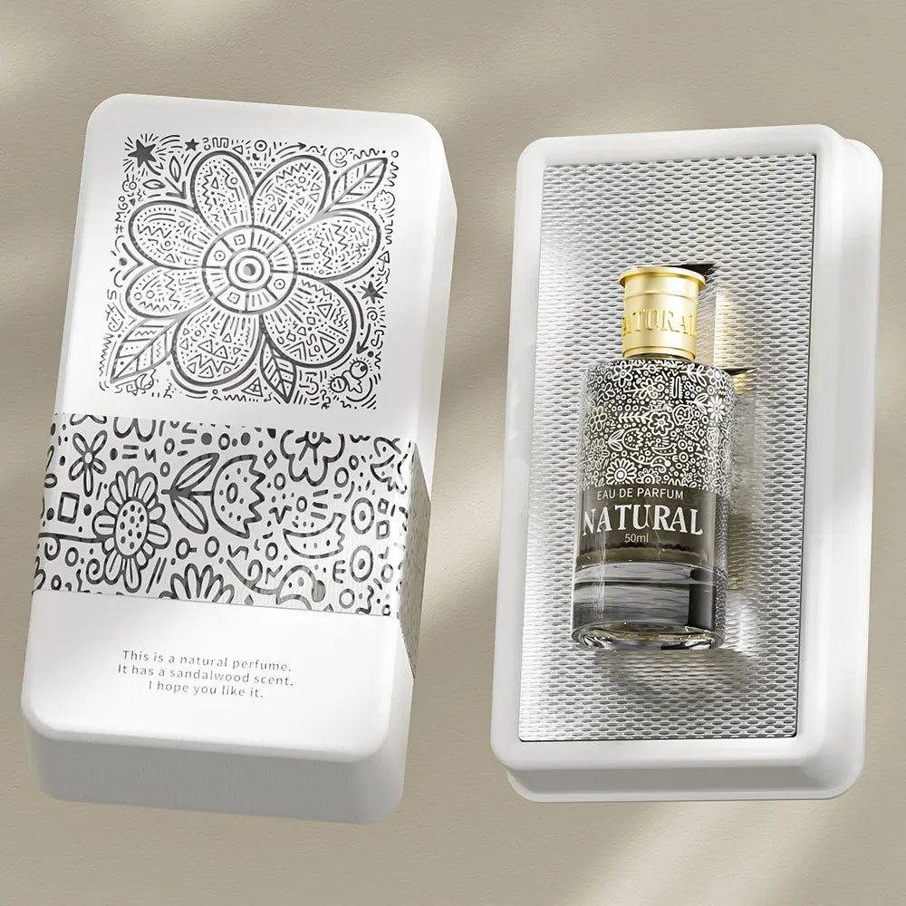 Black Floral Line Design White Perfume Box