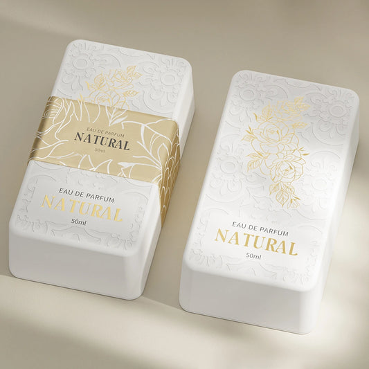 White Gold Engraved Design Perfume Packaging