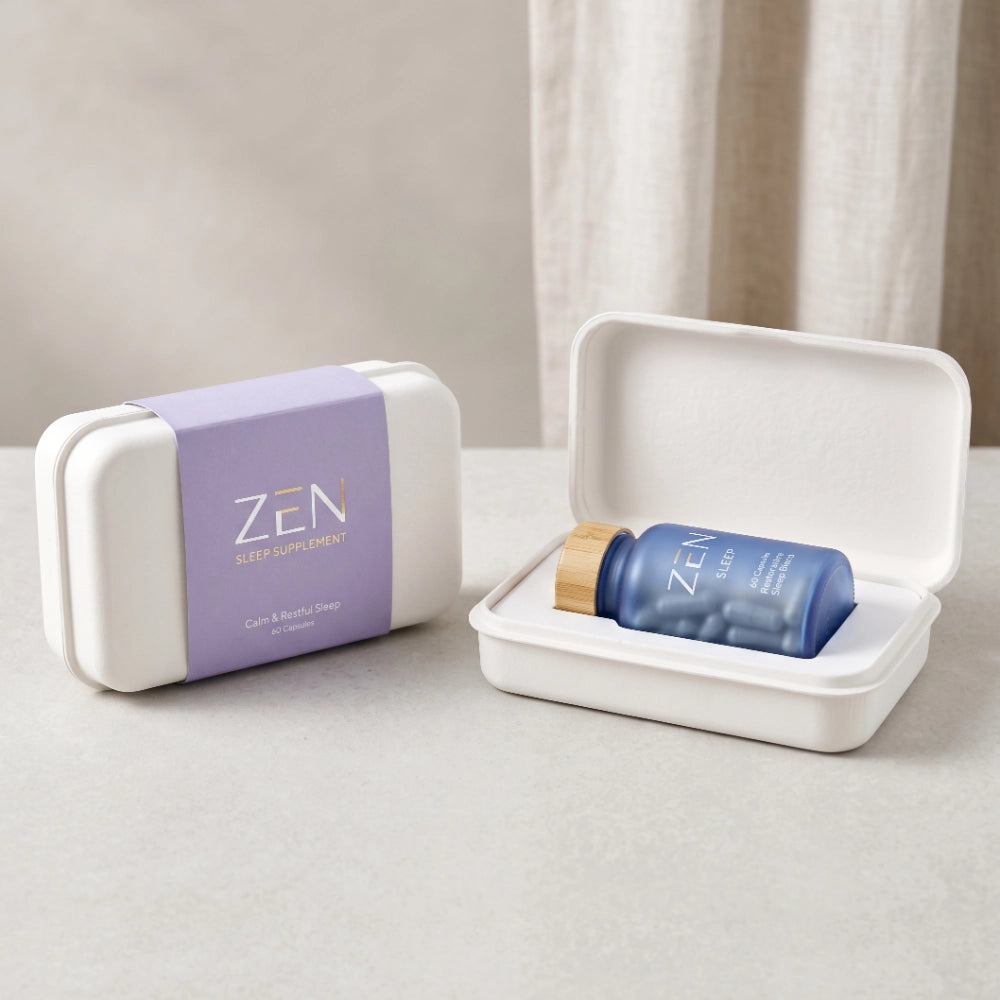 Serene Molded Pulp Supplement Box with Purple Sleeve