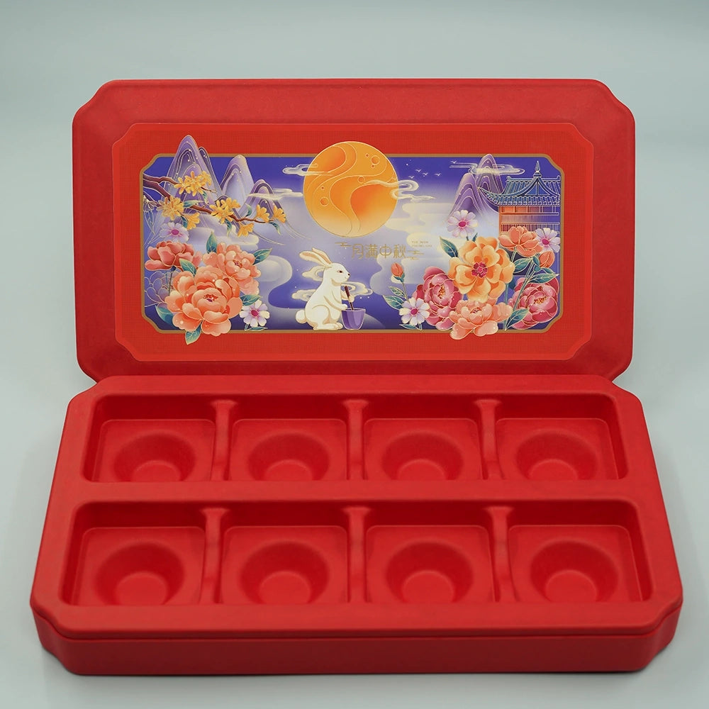 Red Color 8 Slots Mooncake Box
