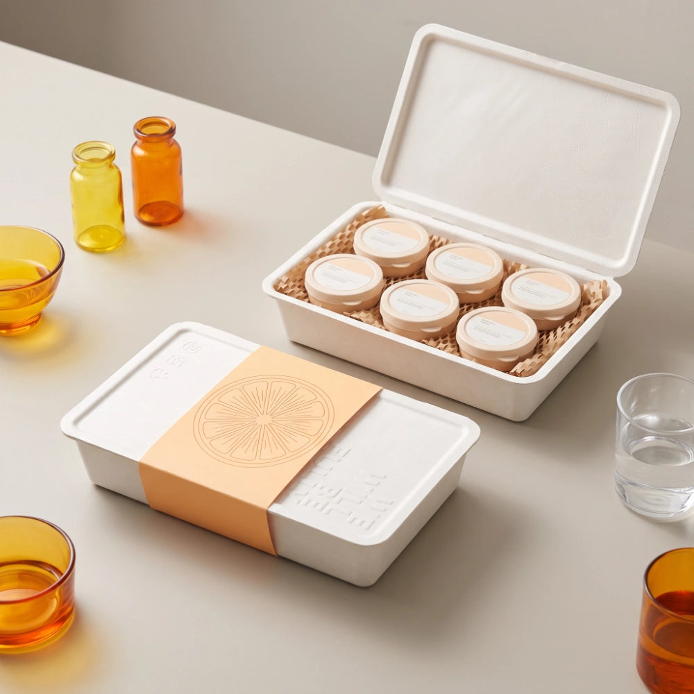 Orange Pattern Six Jar Molded Pulp Supplement Box